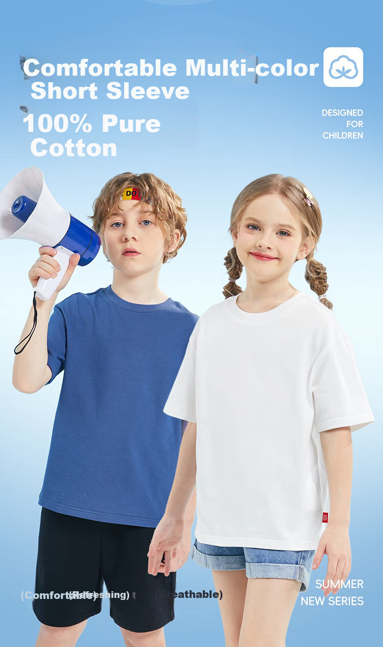 BOBDOG Girls Summer Set New Thin Short Sleeve T-Shirt and Pants Children's Clothing White+Light Blue 160 2