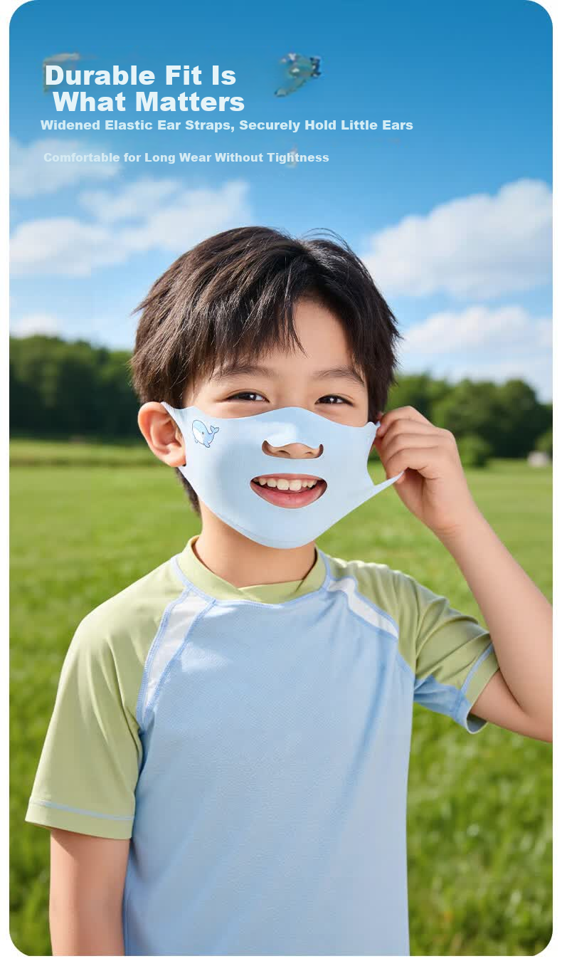 GOLOVEJOY Children's Breathable Sun Protection Mask UV Protection Lightweight Ear-Friendly Light Blue for School Outdoor Play Cycling 7