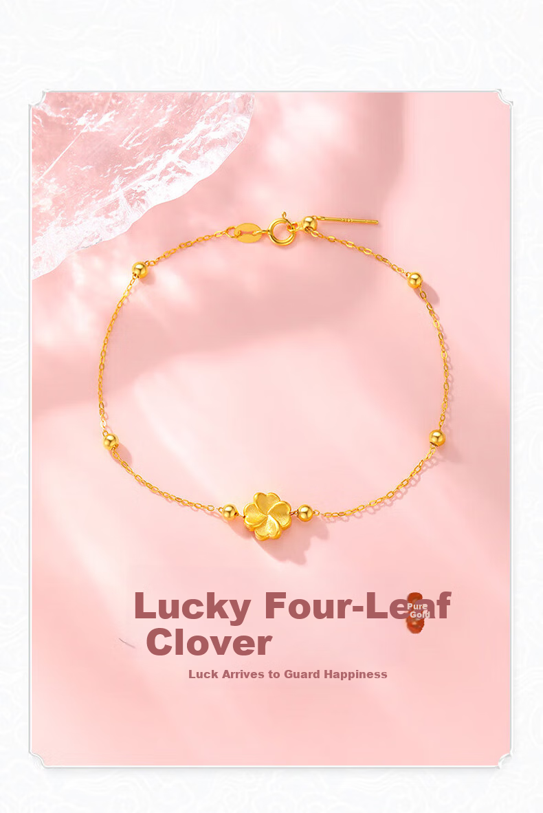 China Jewelry 24K Gold Four-Leaf Clover Bracelet for Women 2026 New Luxury High-End Lucky Bead Birthday Gift for Girlfriend Wife 1