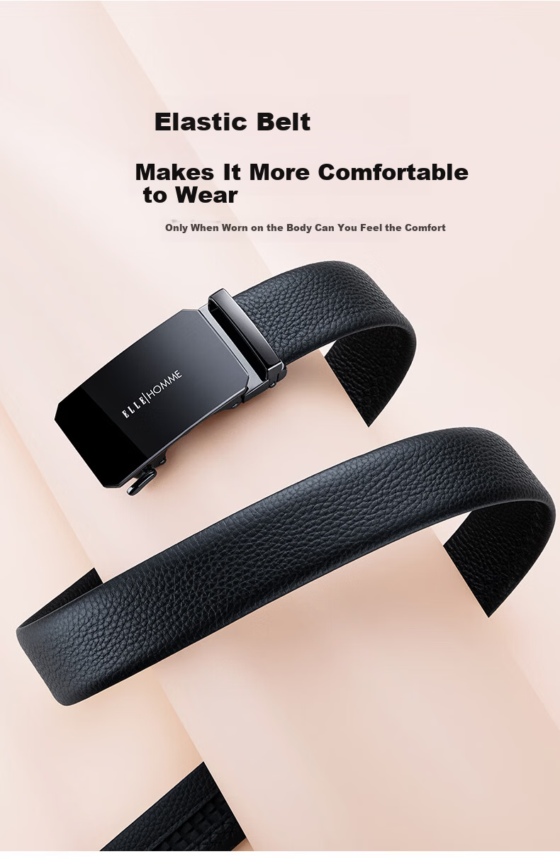 ELLE HOMME French Brand Men's Leather Belt with Automatic Buckle, Top-Grain Cowhide Waistband, Birthday Gift for Husband Or Father on Father's Day 4