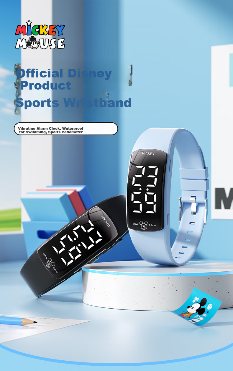 Disney Mickey Student Watch Waterproof Sports Teen Boys Dormitory Wake-up Alarm Vibration Digital Watch 1
