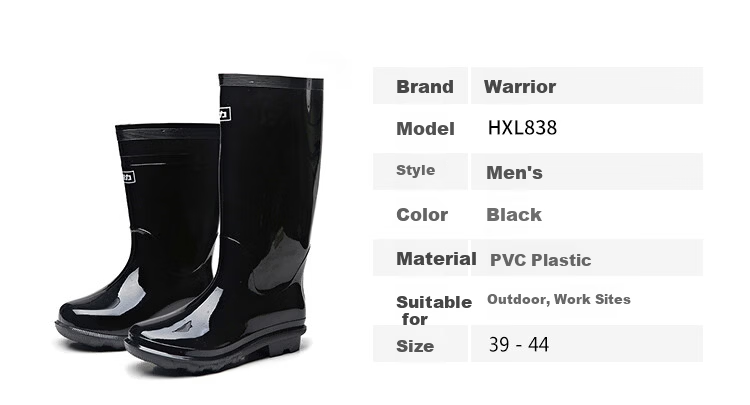 Warrior Men's High Tube Rain Boots Outdoor Fishing Car Wash Waterproof Wear-Resistant Rubber Shoes 886838 Size 41 Mid Tube 3