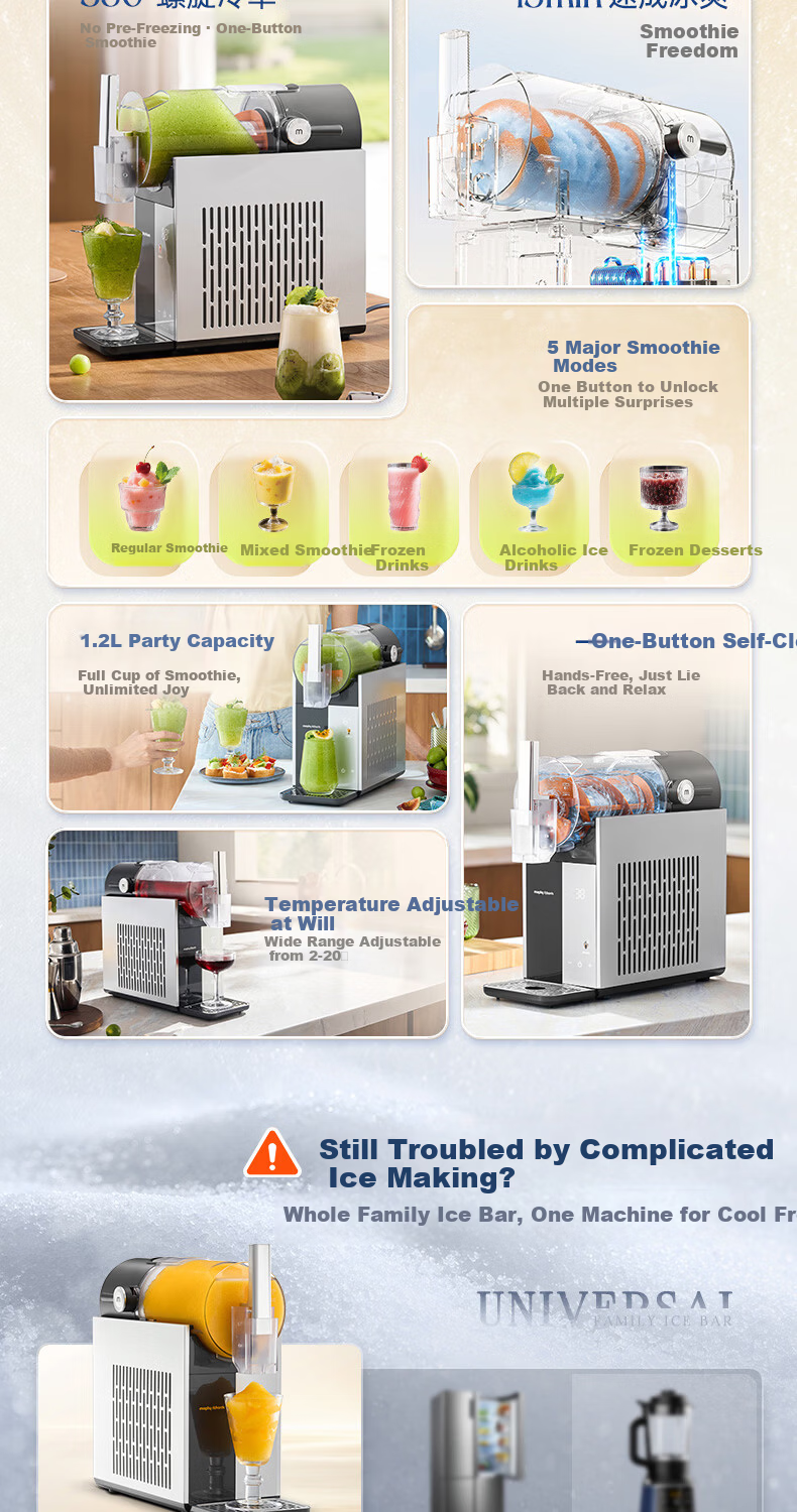 Morphyrichards Ice Crusher Machine Home Small Large Diameter Fully Automatic Fast Ice Shaving Commercial Snow Melting Machine Cold Drink Milkshake Cocktail Blender MR8002 2