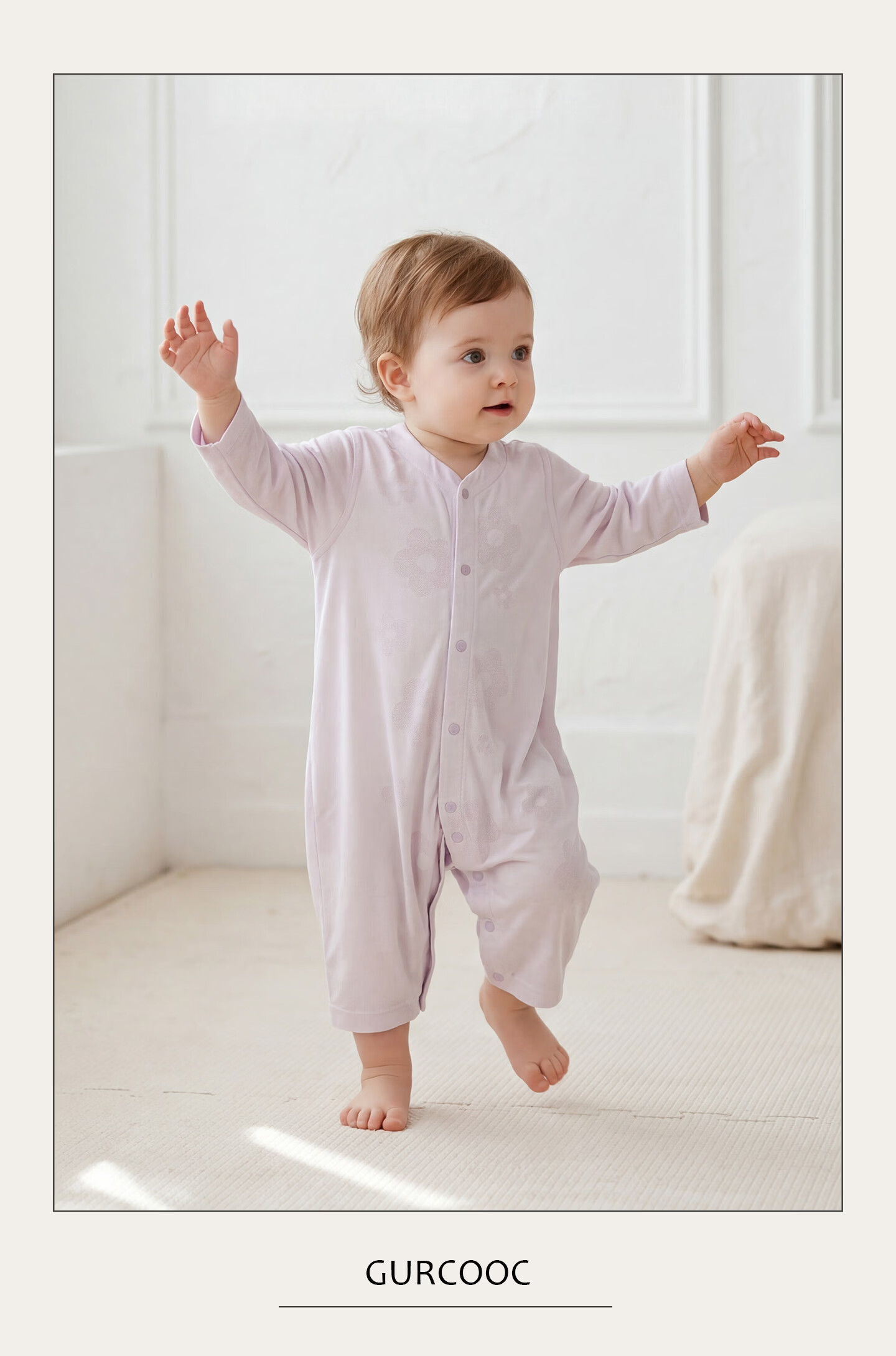 Guaiqi Bear Infant Modal Romper Summer Long Sleeve Air Conditioning Thin Breathable Baby Jumpsuit 6