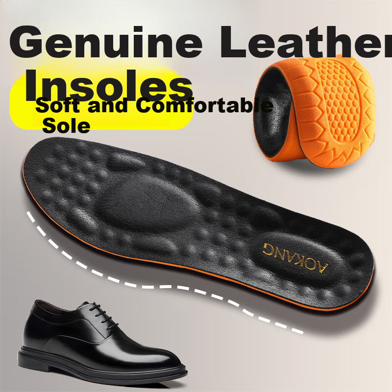Aokang Genuine Leather Soft Cowhide Insole for Men’s Shoes, High-Elastic Sponge Sports Insole, Shock Absorbing, Breathable, Comfortable for Military Training and Long Standing