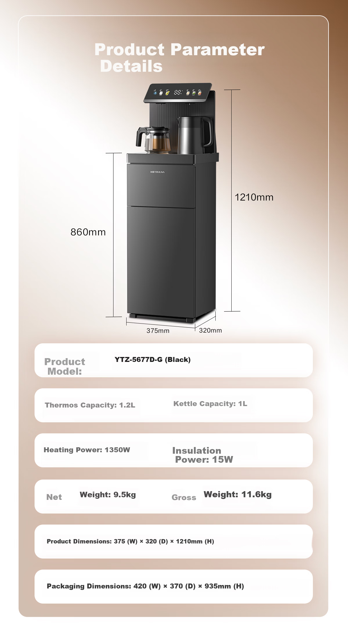 TRULIVA Tea Bar Machine Living Room Home Water Dispenser Multifunctional Hot and Cold Intelligent Tea Bar Cabinet Bottom-Load Water Bucket Fully Automatic Vertical Kettle Tea Maker National Subsidy YT 27