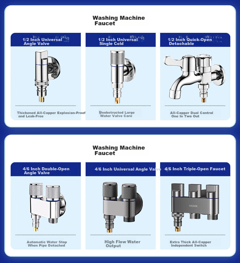HOMK [Germany] Washing Machine Faucet One In Three Out Angle Valve 4-Point Angle Valve High Flow Water Distributor for Bathroom 5