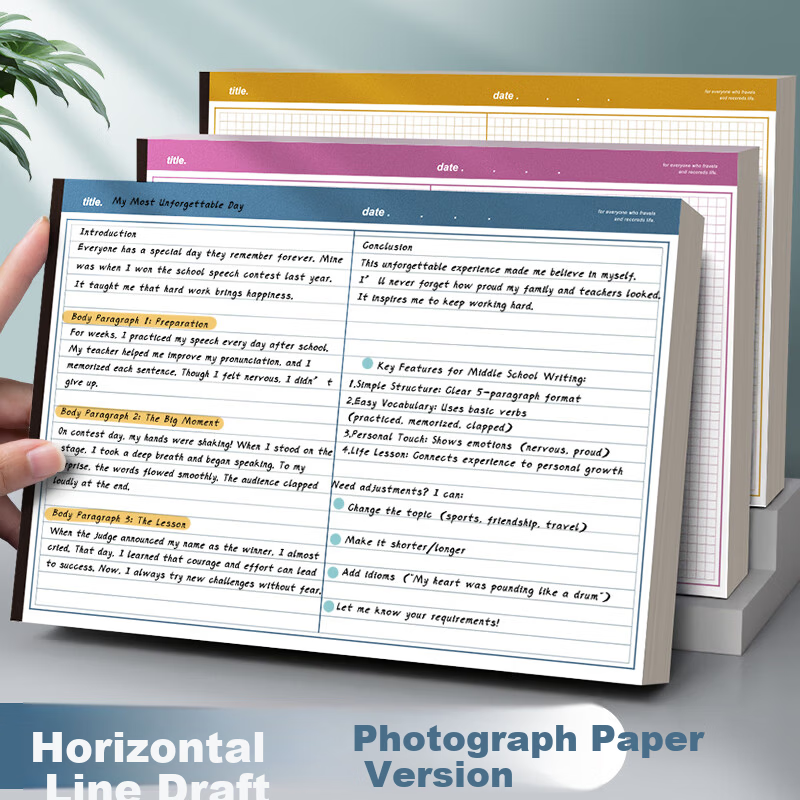 Youth Photography Paper Notebook High-Quality Student Study Grid Paper Memo Pad Draft Notebook Blue - Lined Style 10-Pack 200 Sheets