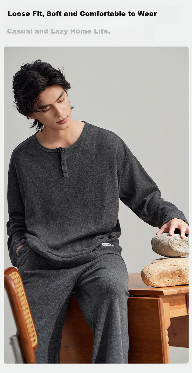 Caramella Men's Loungewear Set 2026 New Spring Autumn Cotton Long Sleeve Casual Soft Wearable Pajamas for Men 4