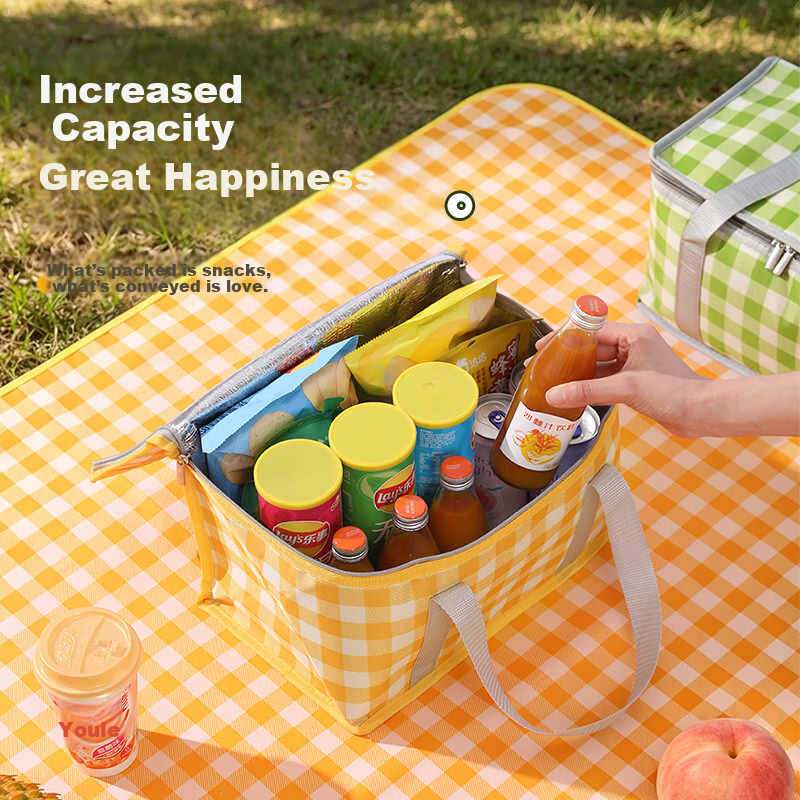 Etravel Outdoor Picnic Bag Large Capacity Foldable Travel Insulated Waterproof Picnic Basket Floral Pattern