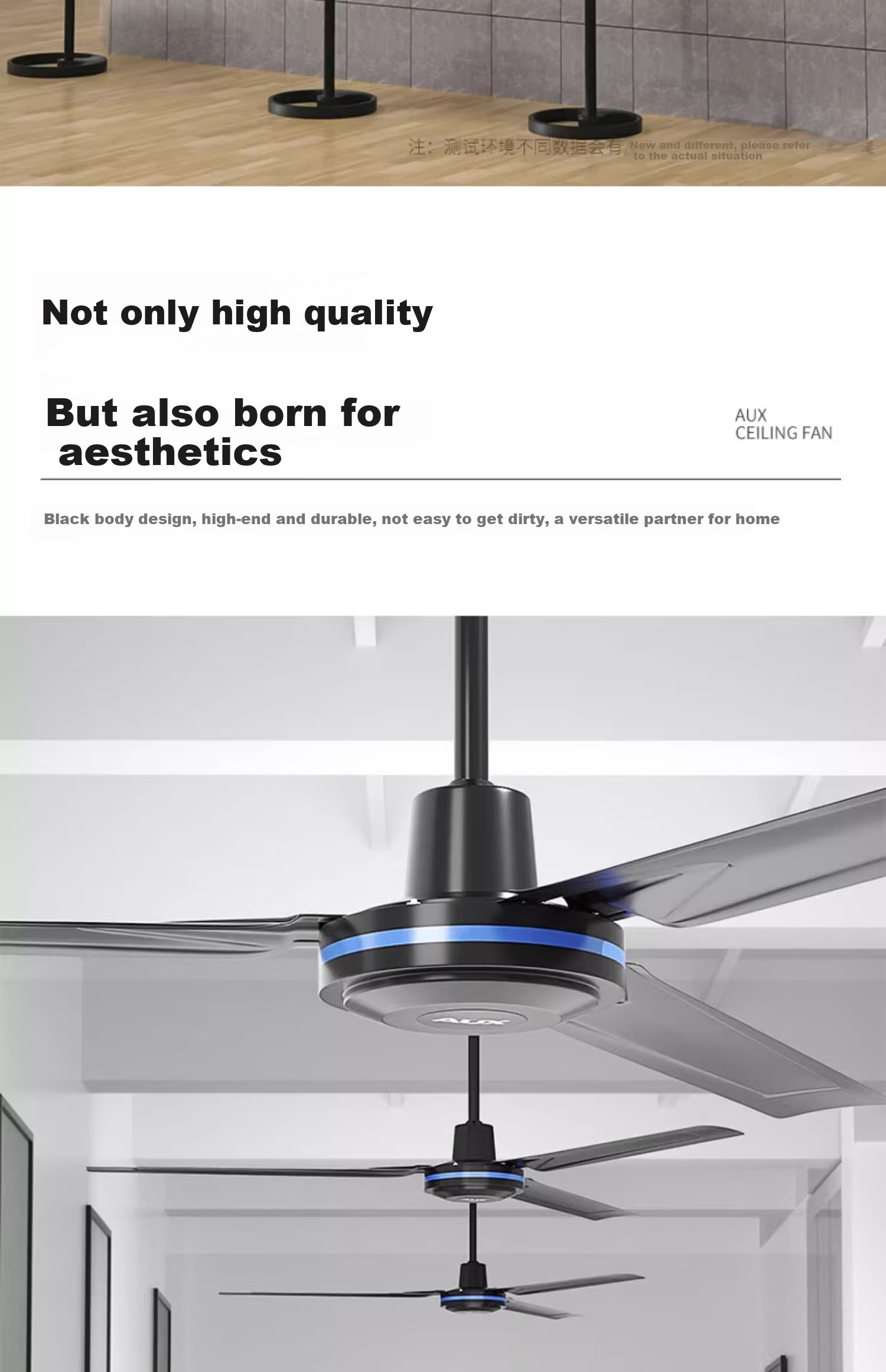 AUX 56-Inch 3-Blade Ceiling Fan with Stepless Speed Control Switch, High Power Industrial Hanging Fan for Home and Living Room 15