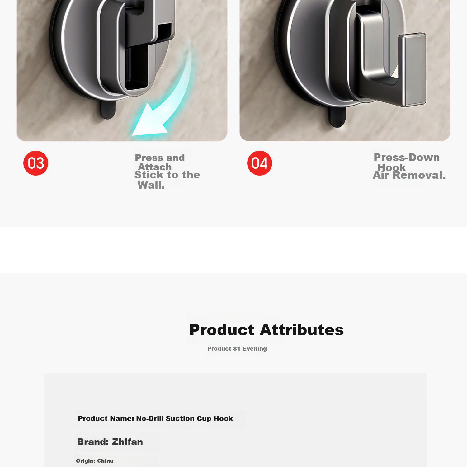 Zhifan Japanese Suction Cup Hook No Drilling Strong Load-Bearing Bathroom Towel Hook Door Back Wall-Mounted Adhesive Hook 30