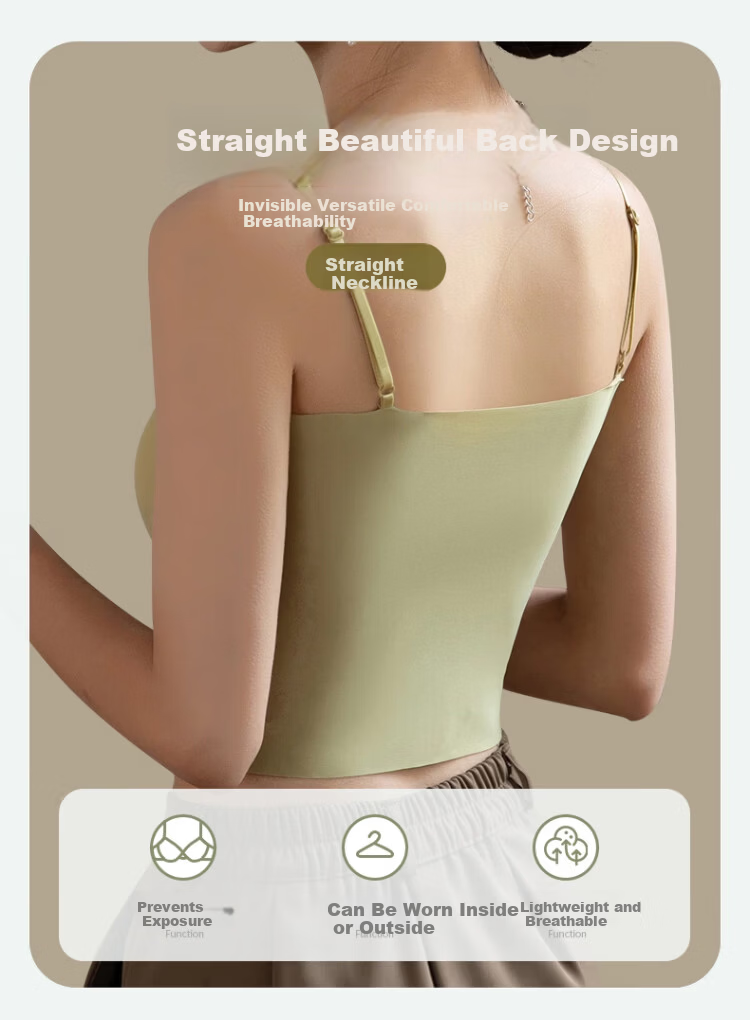 Langsha Women's Camisole Vest Integrated Tube Top Strapless Bra with Chest Pad One-Shoulder Back Black M 2