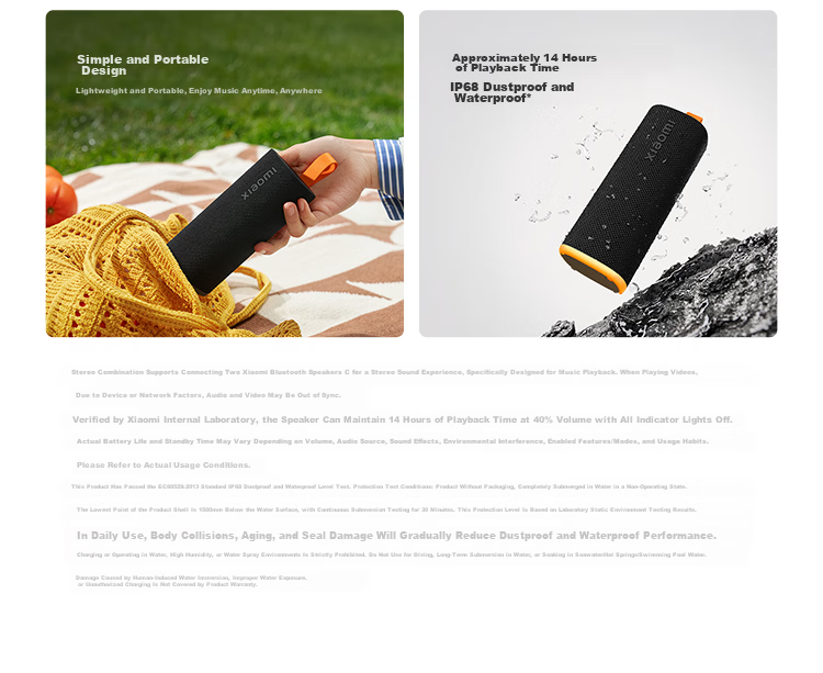 MI Xiaomi Bluetooth Speaker C Outdoor Portable Long Battery Life Dustproof Waterproof Multi-Device Connectivity 3D Colorful Light Smart Bluetooth Speaker 4
