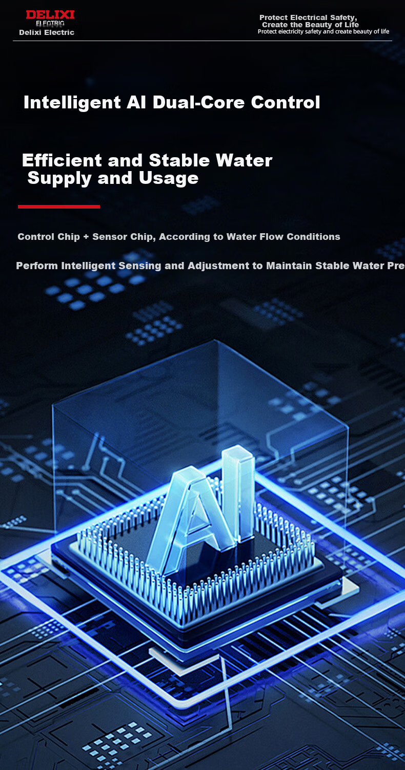 DELIXI Variable Frequency Booster Pump, Fully Automatic Digital Control AI Intelligent Household Water Heater Booster, Tap Water Shower Head Pressure Boosting Pump 7
