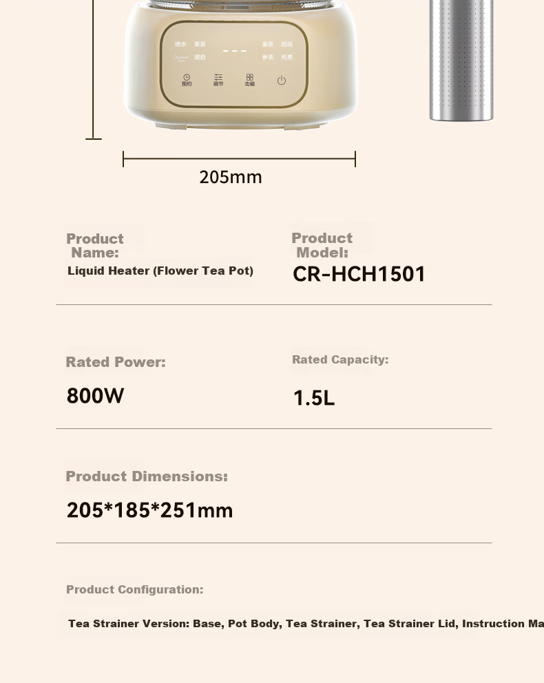 CLARA 1.5L All-Glass Health Pot Temperature Control Kettle Large Capacity Multifunctional Tea Maker Electric Kettle No Glue No Seam Titanium Tea Strainer Model 25