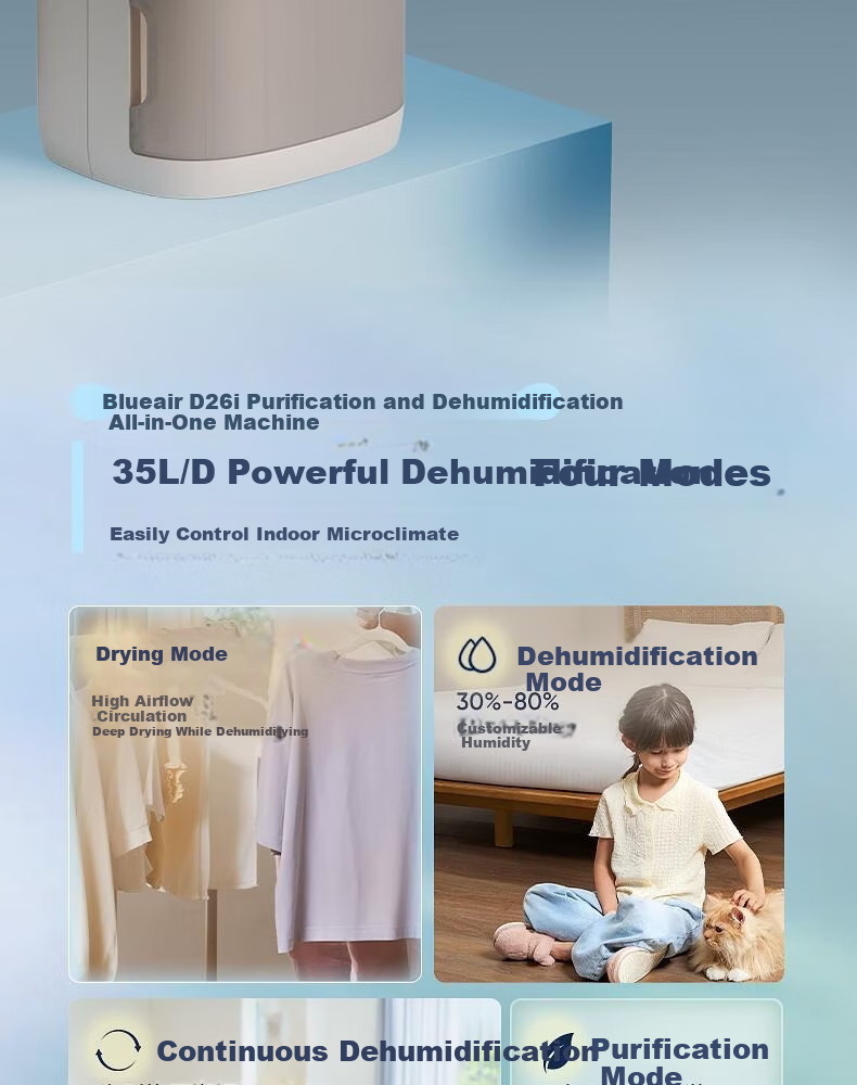 Blueair D26i Home Silent Dehumidifier and Air Purifier Combo for Damp Weather 6