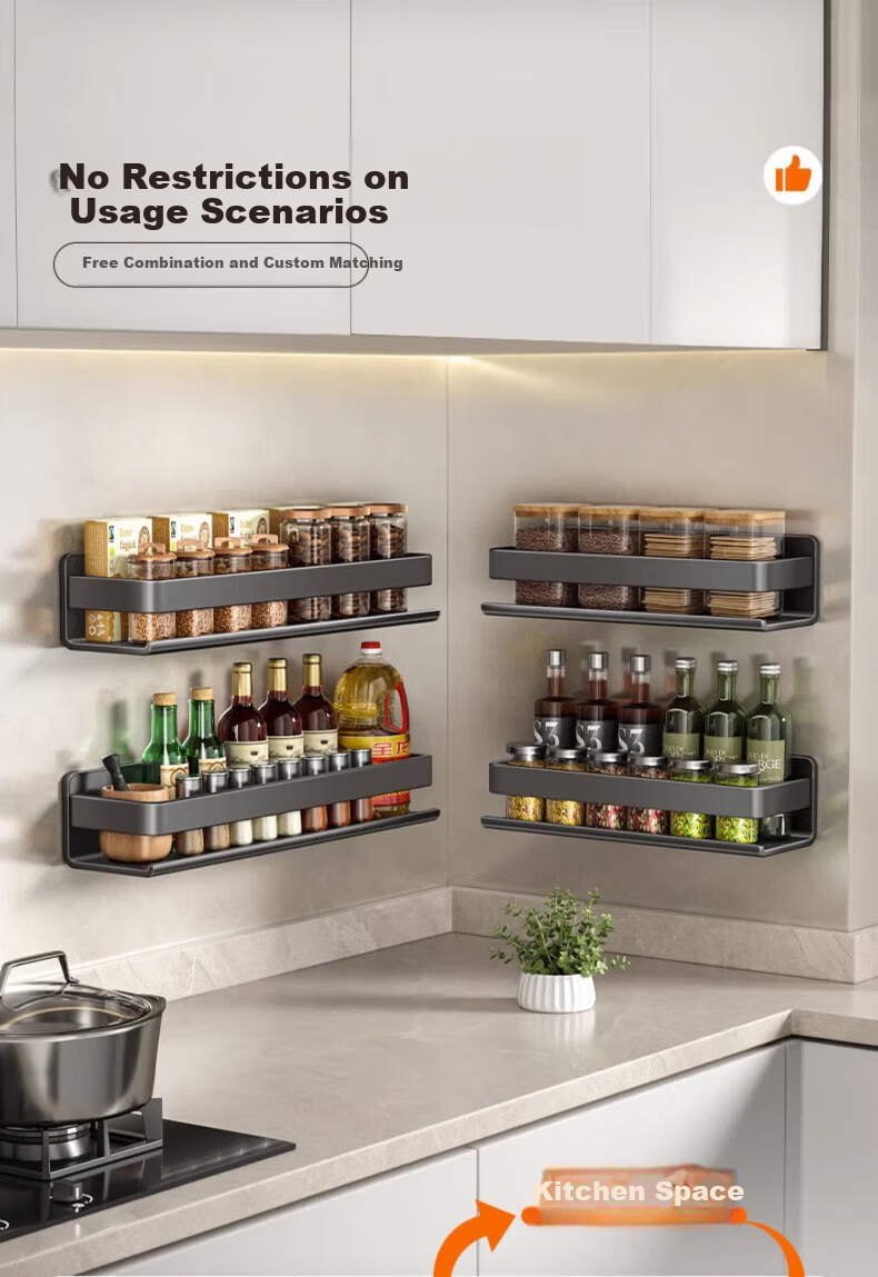 Sijimuge Kitchen Wall-Mounted Storage Rack Spice Organizer Utensil Holder Seasoning Box Shelf 3