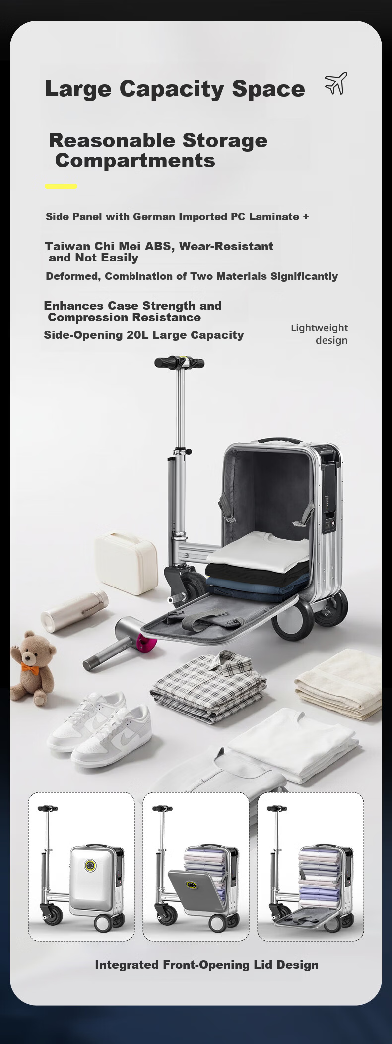 Airwheel Electric Scooter Suitcase, Rideable Smart Luggage with Handle, Can Be Sat On And Used for Transportation, 20-Inch SL Luxury Edition, One Silver 6