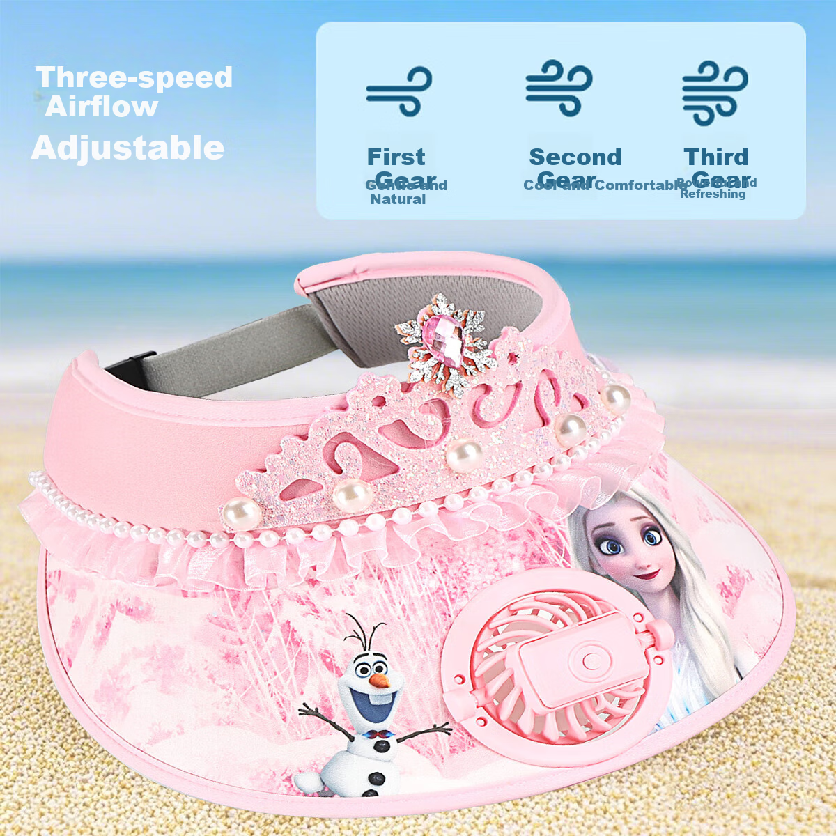 Disney Kids Summer Sun Protection Fan Hat for Girls Open Top Wide Brim DSP60025 Pink