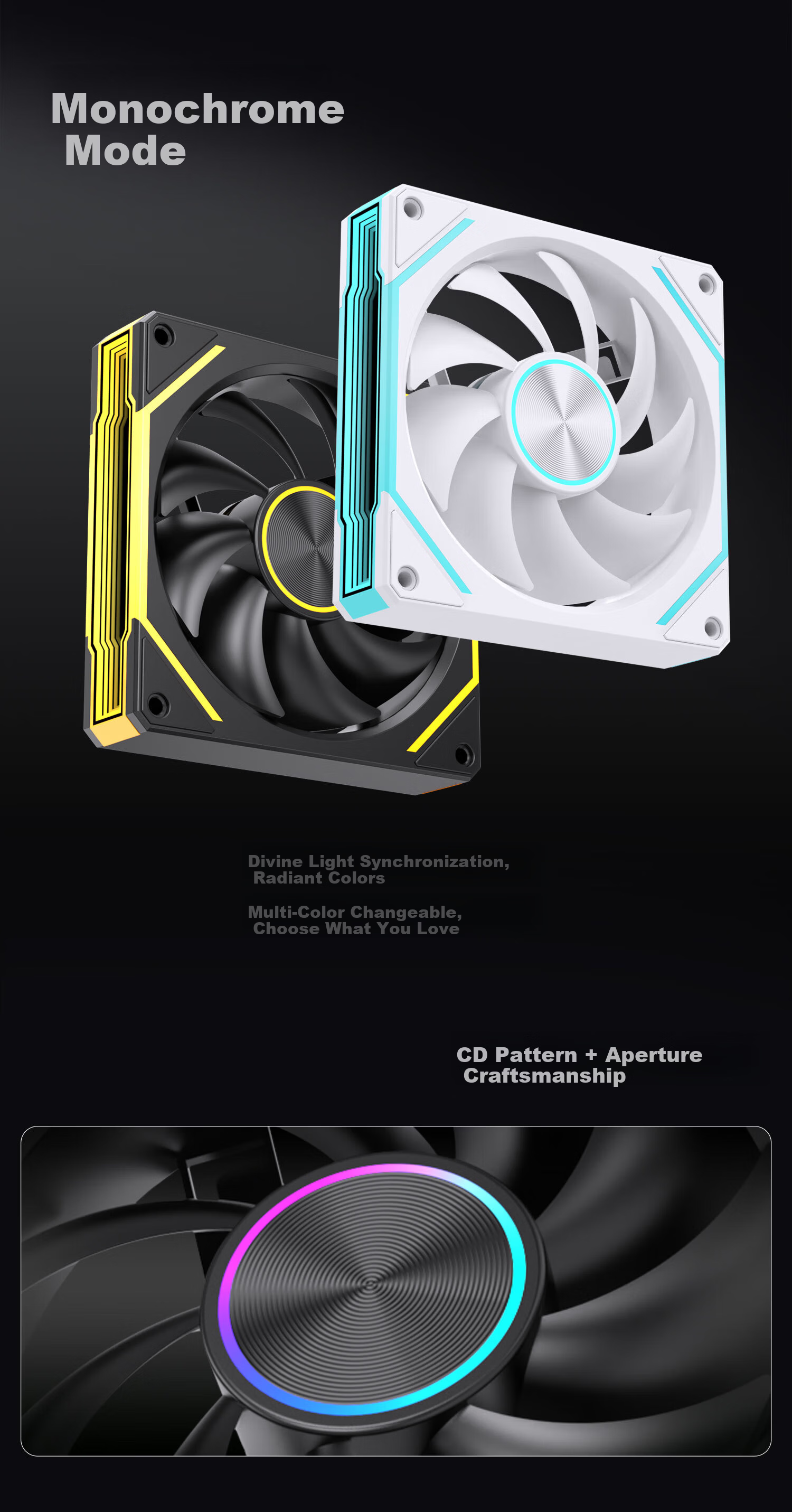 Rayleigh Prism 9 Ultra Desktop PC Case Cooler 12CM Black Fan True Blade Sync ARGB High Airflow CPU Water Cooling Smart Temperature Control PWM Silent 3