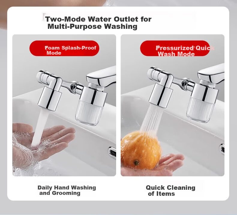 WUZORY [Germany] Faucet Extender Filter Splash-Proof Basin Swivel Connector Dual Outlet 17