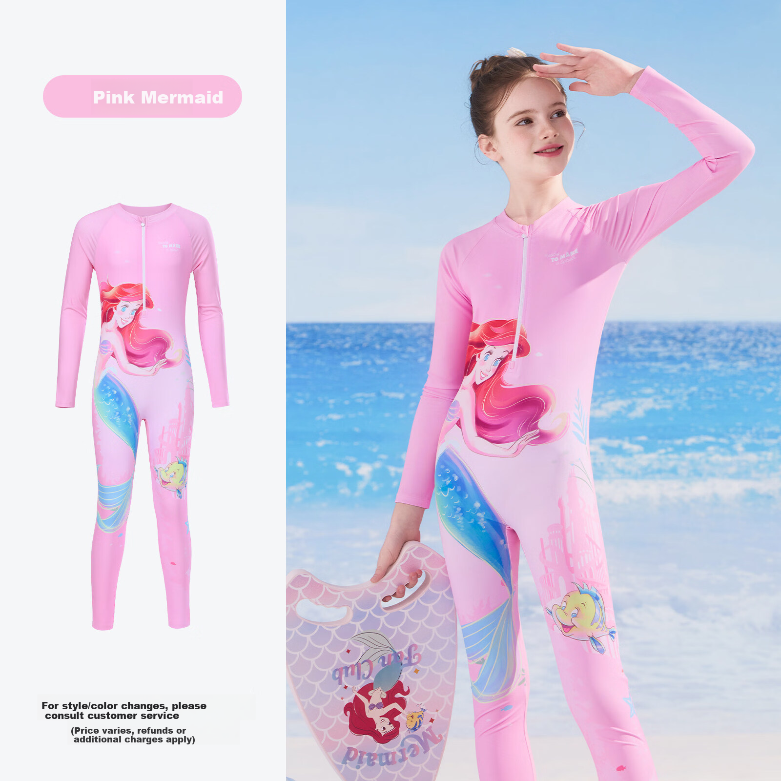 Disney Kids Girls Warm Sunscreen One-Piece Long Sleeve Long Pants Swimsuit D36662S2F Pink Purple Size 110