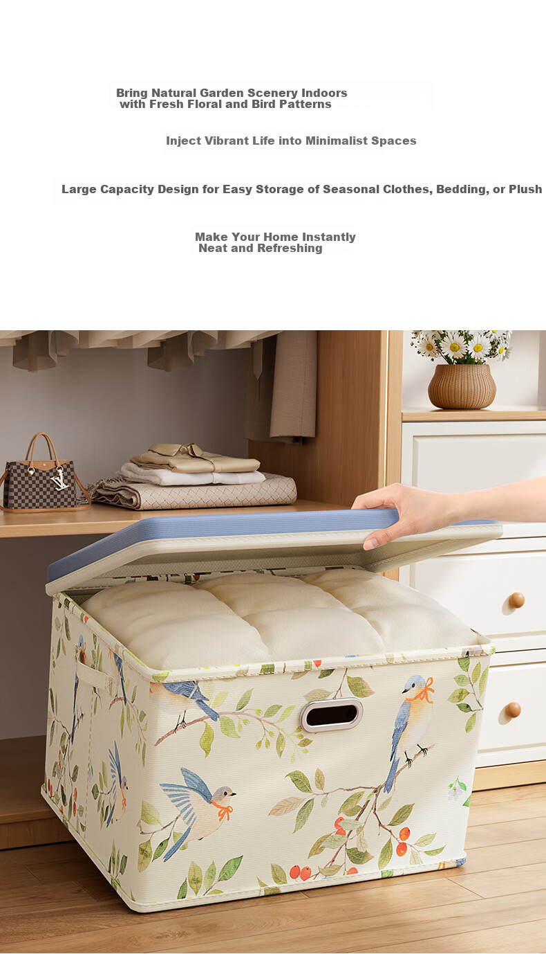Bonnie Home Vintage Style Covered Clothes Storage Box Large Capacity Wardrobe Organizer for Down Jackets, Quilts, and Clothing Storage 2