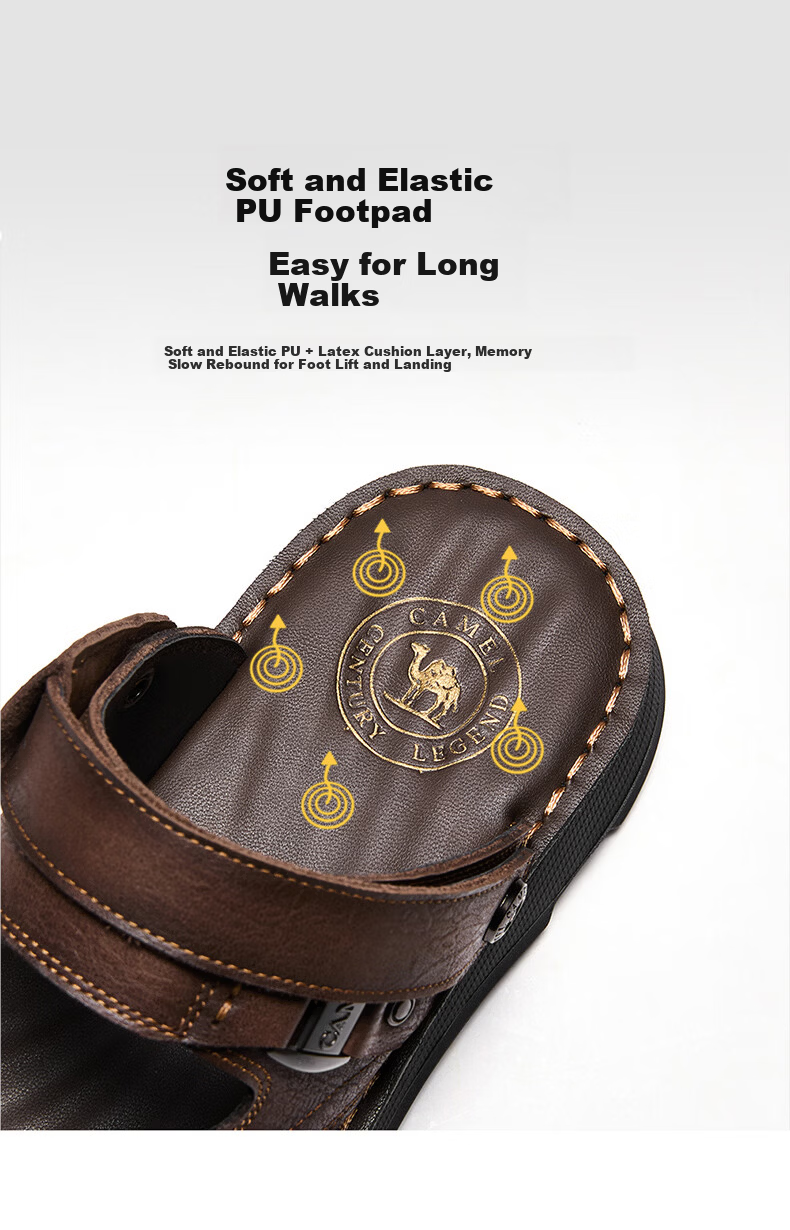 CAMEL Summer Leather Soft Elastic Dual-Wear Business Men's Sandals Father's Day G16M211034 Black 42 5