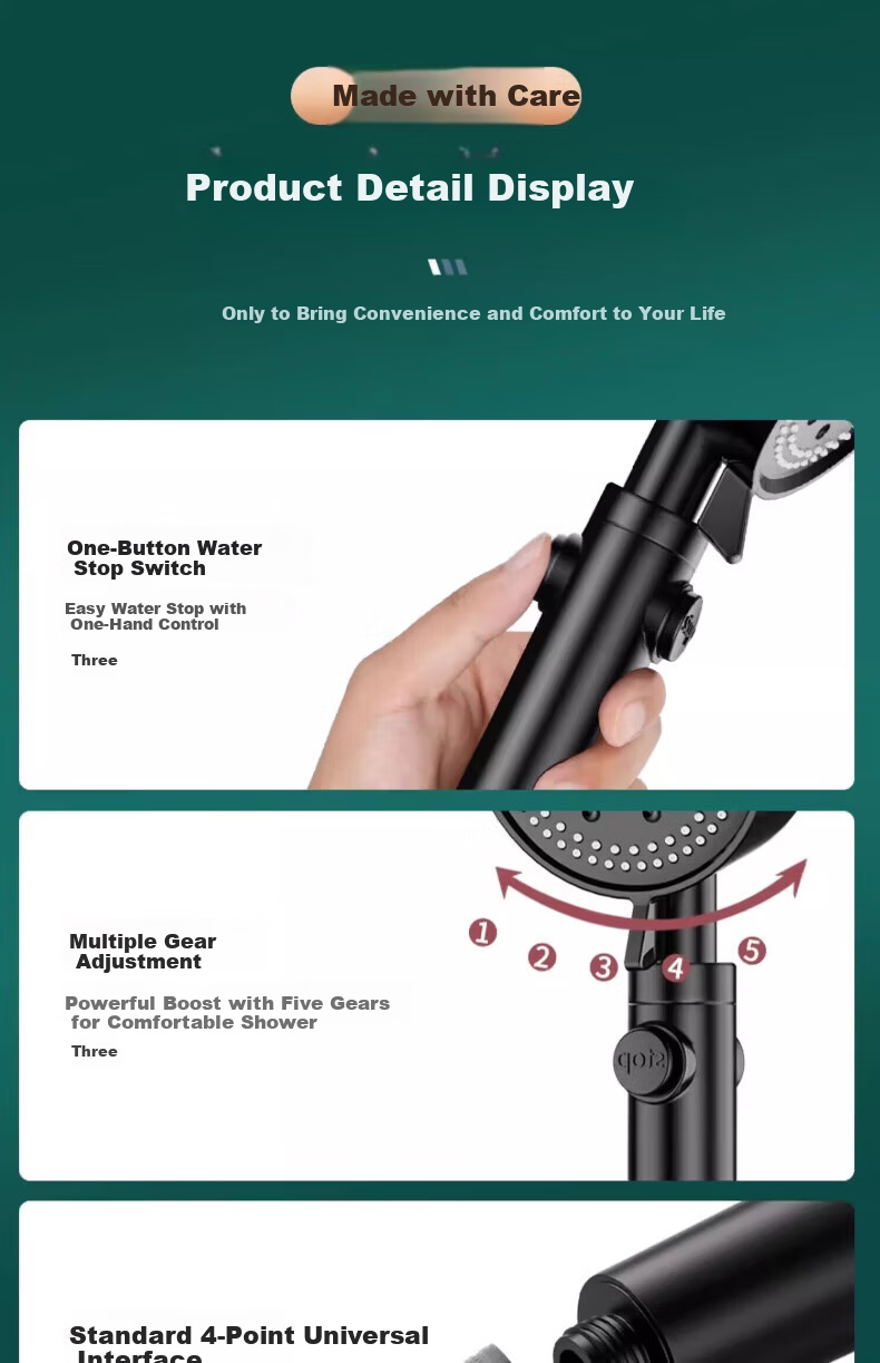 Baihan High-Pressure Shower Head Set with Powerful Water Flow, Filter, Multifunctional Handheld Bathroom Showerhead 23