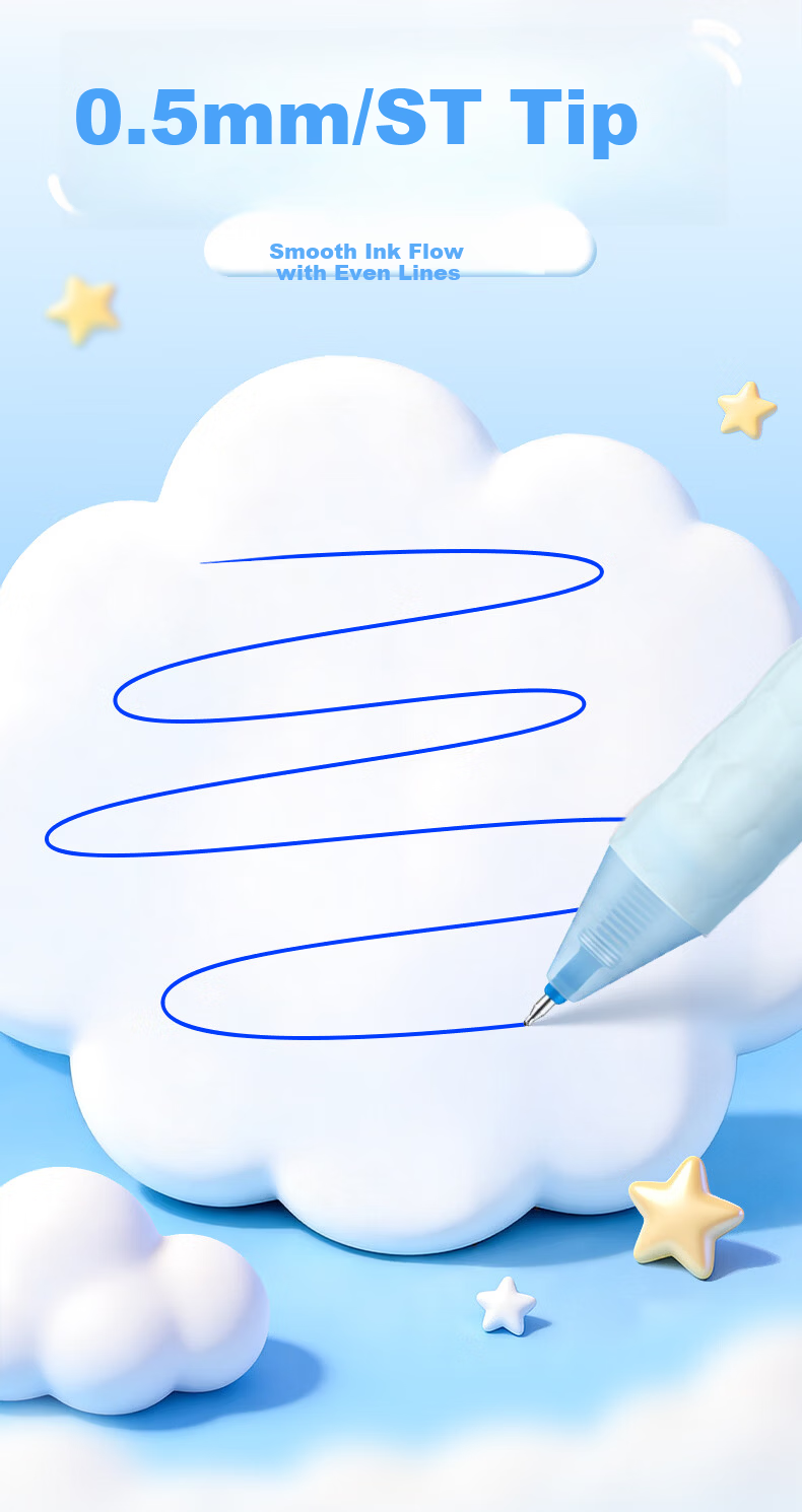 AIHAO Cloud Click Gel Pen 0.5mm Student Quick-Dry Exam Pen Stress Relief Water-Based Ink Crystal Blue 3-Pack DGP4091 4