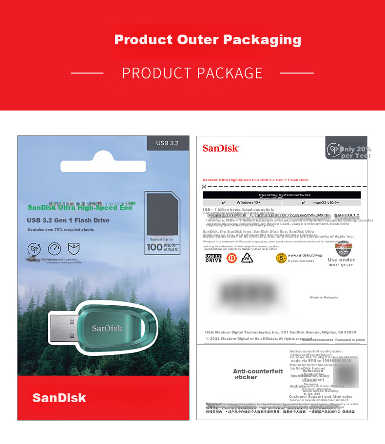 SanDisk 512GB USB 3.2 Flash Drive CZ96 Supreme High-Speed Eco 100MB/s Read Portable Data Recovery Business Office 10