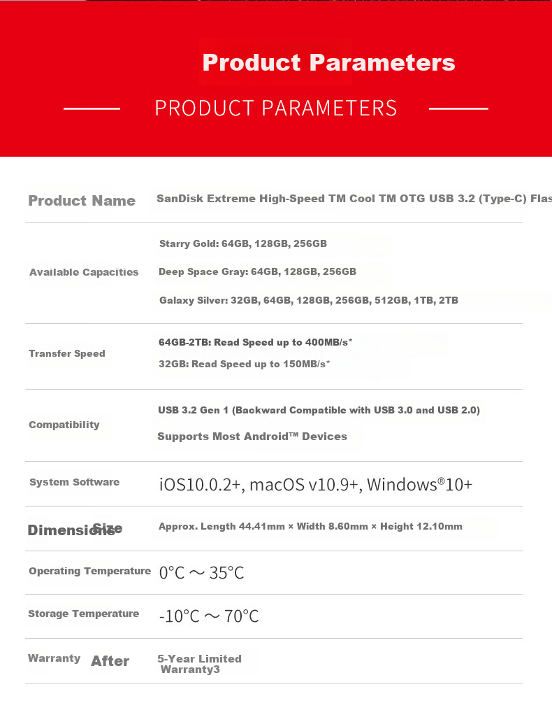 SanDisk 2TB Type-C USB 3.2 Flash Drive DDC4 400MB/s High-Speed Mobile and PC Dual Interface Metal Large Capacity USB Drive 8