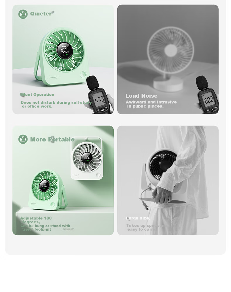 Aecooly Mini Portable USB Rechargeable Quiet Desktop Fan Lightweight Handheld Small Electric Fan for Outdoor Camping Dormitory with 10% Off for Top Streamers 4
