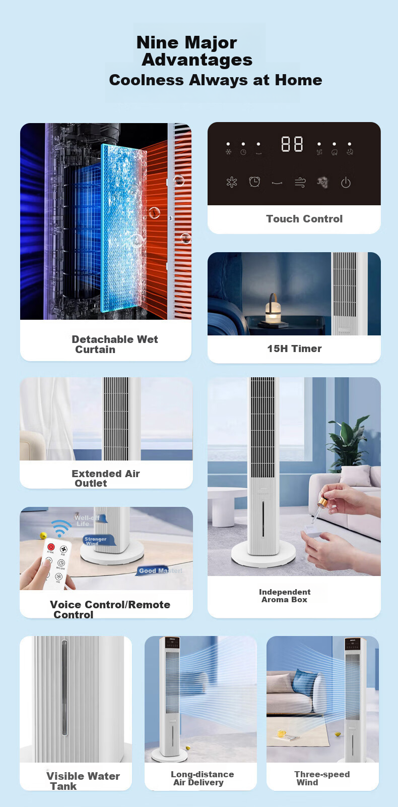 Bosen Home Smart Voice-Controlled Cooling Fan Humidifying Water Cooling Tower Fan Office Living Room Standing Portable Energy-Saving Small Air Conditioner Fan Oscillating Bladeless Fan TAS-1004W 2