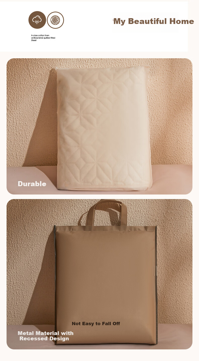 MUJI Class A Pure Cotton Linen Thickened Quilted Fitted Sheet Single Dustproof Protective Non-Slip Full Coverage 180*200cm 9