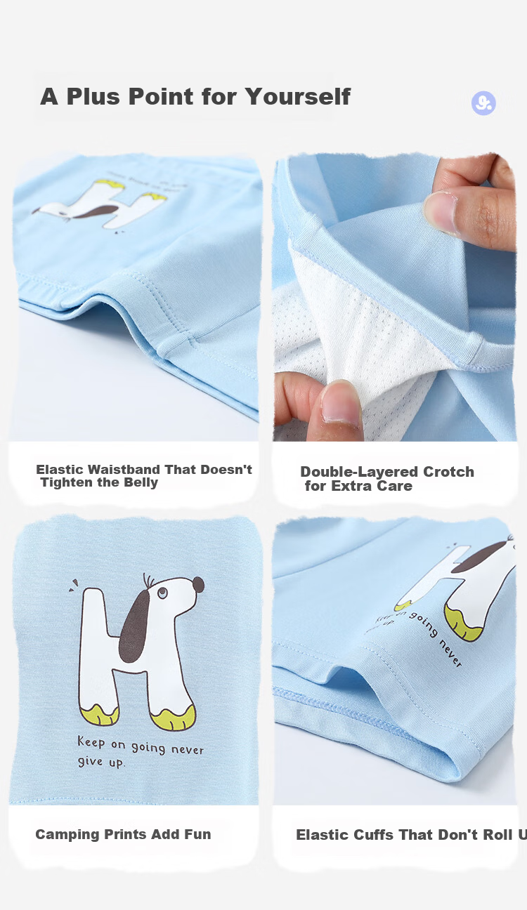 Jiusuiban Boys' Underwear 7A Antibacterial Silk Gusset Boxer Shorts with Sausage Dog Cartoon Soft Elastic Four-Point Shorts 7
