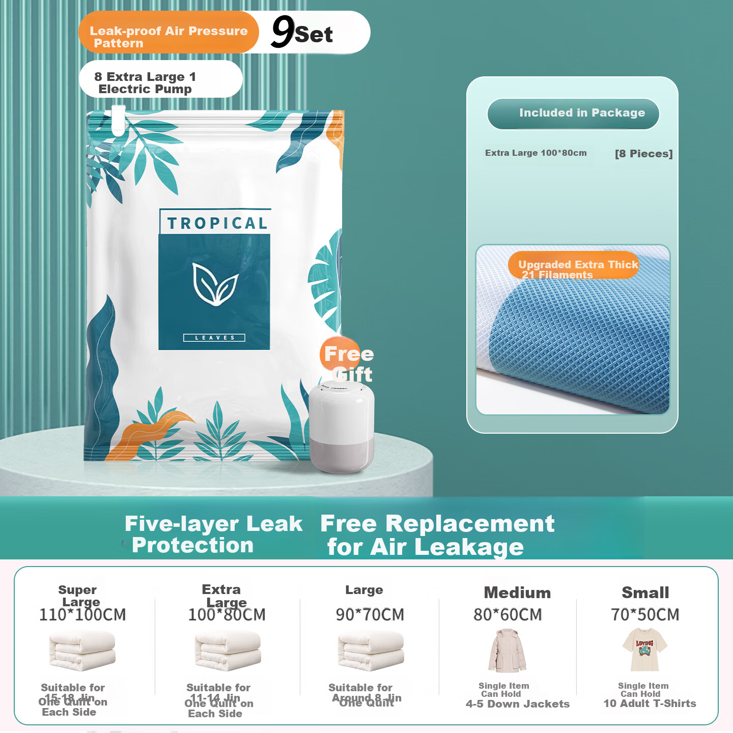 Antu Vacuum Compression Storage Bags for Quilt Clothes Bedding Organizer with Electric Air Pump for Down Jackets and Cotton Quilts Packing Bags
