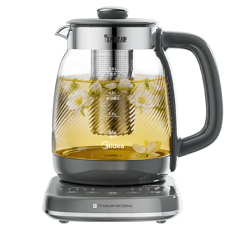 Midea Pure Titanium Health Kettle 2L Fully Automatic Large Capacity 2000W Fast Boiling Electric Kettle with Tea Basket Home Electric Water Boiler Flower Tea Pot Constant Temperature YS20P705-Ti