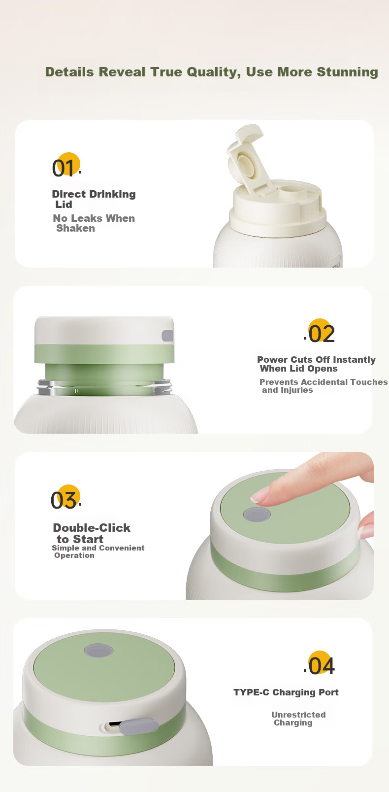 CHIGO Portable Juicer Cup Small Household Juicer Ice Crushing Wireless Charging Outdoor Juice Maker Birthday Gift ZG-ZZB02 15