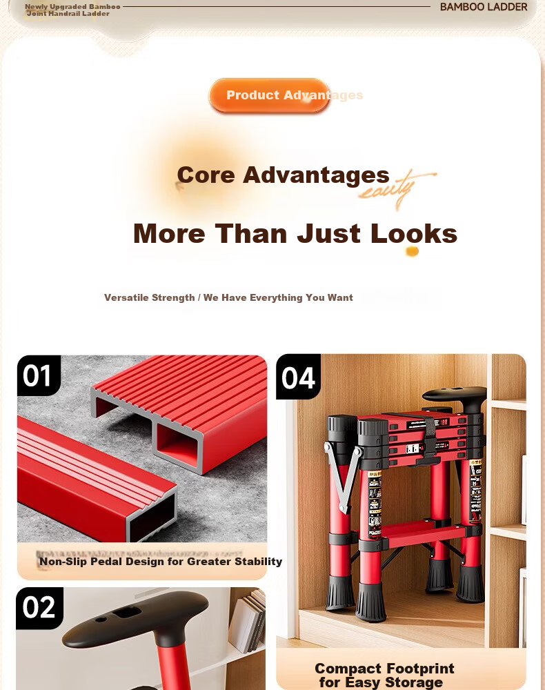 Yilinju Household Ladder Telescopic Ladder Small Lightweight A-Frame Folding Multi-Functional Staircase Engineering Ladder - S6 Red 2