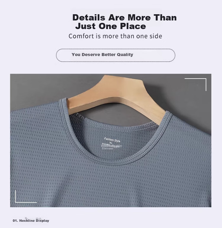 Langsha Ice Silk Long Sleeve T-Shirt Men Summer Thin Mesh Breathable Air Conditioning Shirt Plus Size Base Shirt Sun Protection Quick-Dry Tee 18