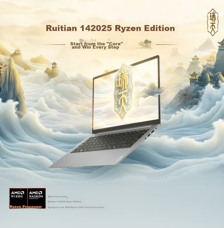Lenovo Ruitian 14 2025 Ryzen High-Performance Lightweight Office Study Business Design Laptop R7-8745HS 16GB 512GB 1