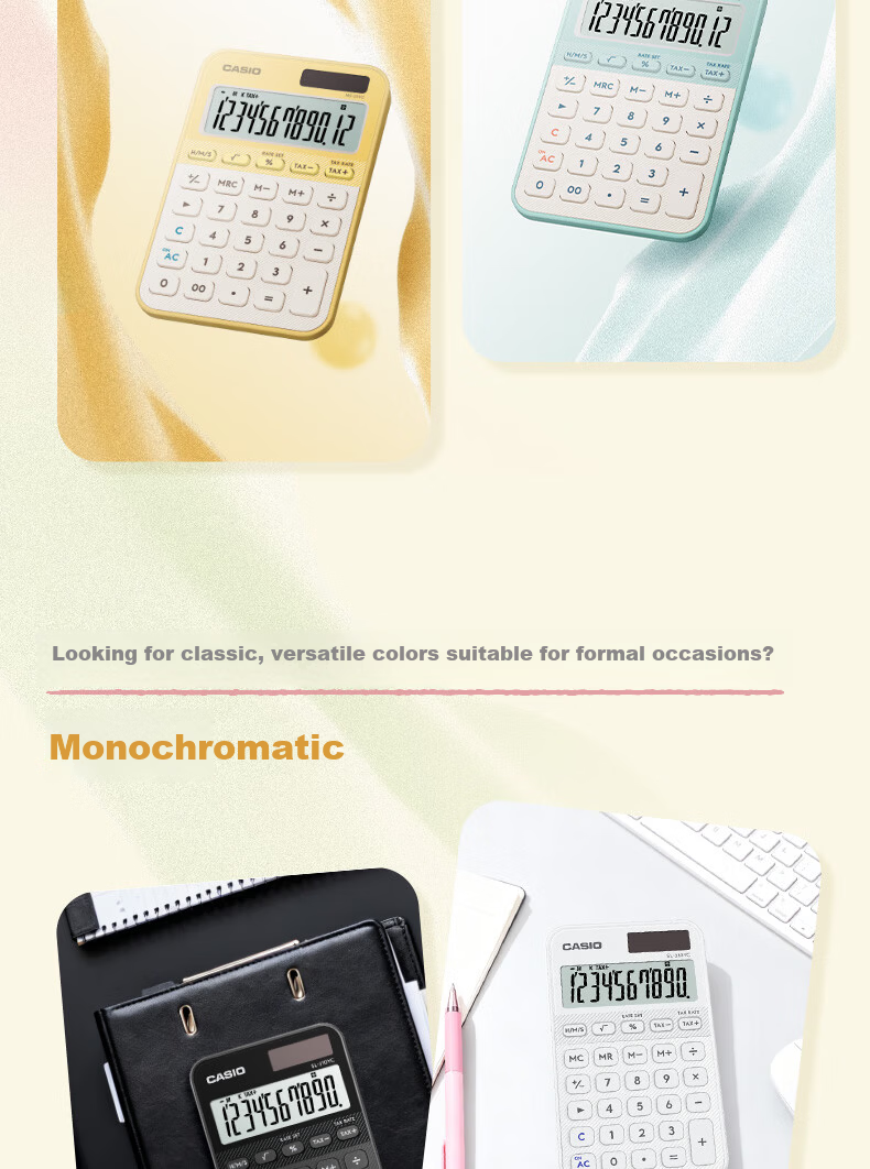 CASIO Dual Power Desktop Calculator 12-Digit Large Screen Solar MS-20YC Macaron Green 7