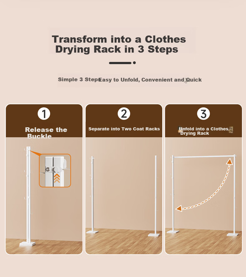Fengshang Folding Clothes Drying Rack Floor-Standing Hanger Balcony Bedroom Small Space Clothes Rack 3