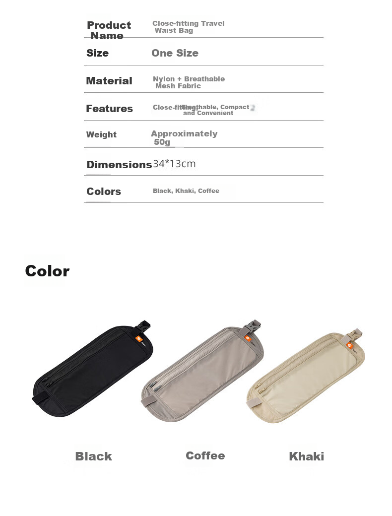 Liomirror Anti-Theft Waist Bag Slim Hidden Travel Sports Unisex Double Strap Gray 8