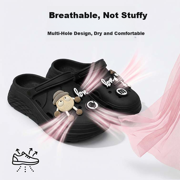 CXOCSI Women's Thick-Soled Ventilated Slip-On Summer Beach Cartoon Sandals Non-Slip Black Size 36-37 4