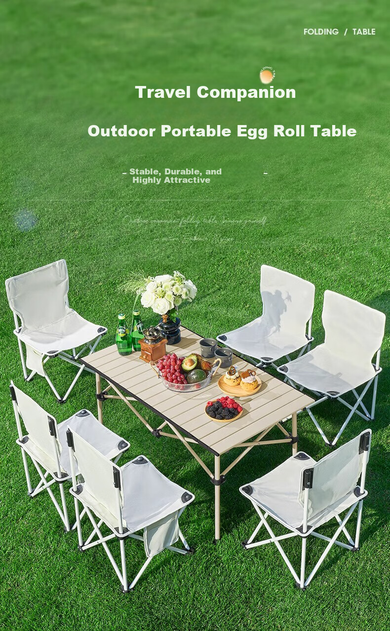 Jing Jiayi Outdoor Folding Table Egg Roll Table Portable Camping Picnic Long Table and Chairs Set 1