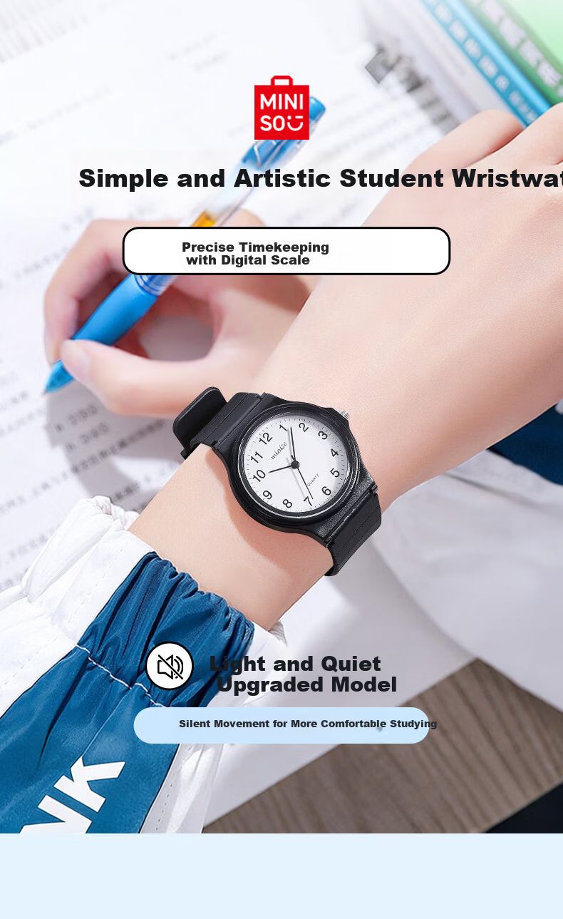 MINISO Men's Student Watch Waterproof Time-Only for Exams and Public Service Tests 2