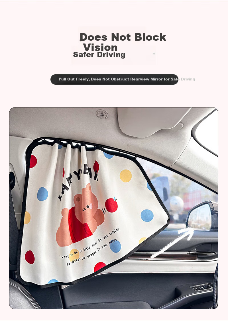 Digalun Car Sunshade Curtain Summer Cute Cartoon Sun Protection Heat Insulation Track-Type Vehicle Window Shade 8